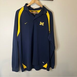 Nike Team Dri-FIT Michigan Wolverines Polo Shirt XL Navy Yellow Long Sleeve